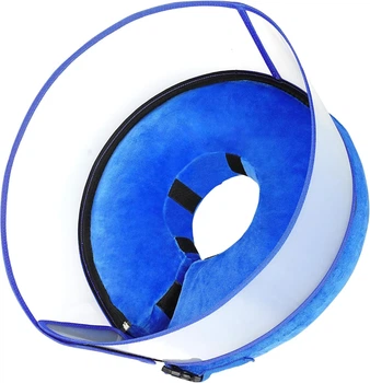 Защитный надувной ошейник для собак Derby Inflatable Dog Cone with Detachable Anti-Licking Shield, Blue, M
