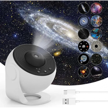 Проектор звездного неба + 12 картриджей, от USB, Galaxy Projector, Белый / Планетарий для спальни / Ночник звездное небо