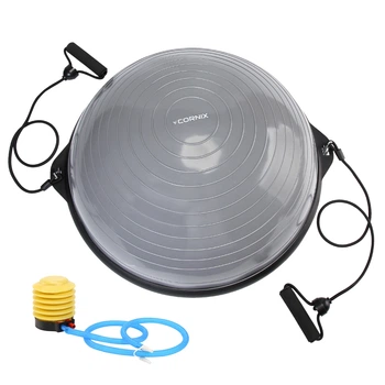 Балансировочная платформа (полусфера) Cornix Bosu Ball 58 см с эспандерами XR-0455 Grey
