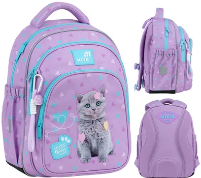Рюкзак школьный Kite 763S Studio Pets для девочки Фиолетовый 37x27.5х12.5см 13.5л легкий Ортопедический 1-4 класс (SP26-763S)