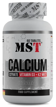 Цитрат кальцію з D3 + K2 MK7 MST Calcium Citrate + Vitamin D3 + K2 MK7 60 таб