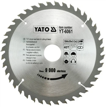Диск пиляльний по дереву YATO 184х30 мм 40 зубців до 9000 об/хв (YT-6061)