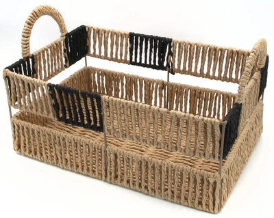 Кошик плетений Hold&Home прямокутний з ручками 35x24x14/21 см Бежево‑чорний (HW74804-1)