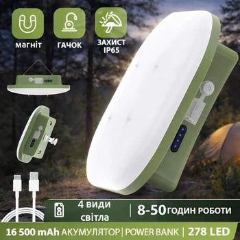 USB LED Лампа Фонарь Светильник Павербанк 16500 mAh Villini V-0020N Синий Аккумуляторный Кемпинговый Туристический Аварийный Беспроводной на Батарее Походный Ночник 768345