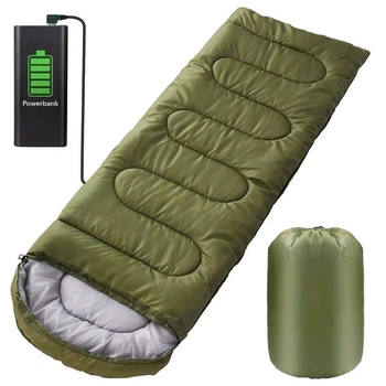 Спальний мішок з підігрівом 215х65 см, USB, -30°C, Хакі (6598-10395)