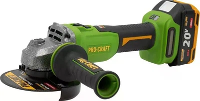 Акумуляторна кутова шліфмашина Procraft PGA22 Universal (20В, з 1 АКБ 20/4 Аг , 125 мм) у пластиковому кейсі