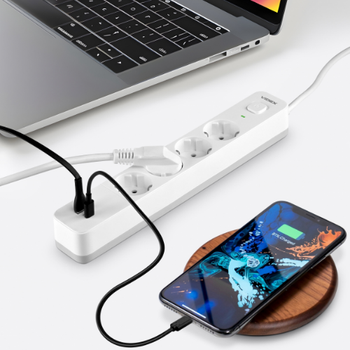 Мережевий подовжувач із заземленням 4 розетки/1USB-A/1Type-C 3м з кнопкою білий VF-PD43G1QC1PD-W Oncord Videx