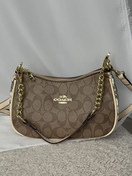 Женская сумка Coach эко-кожа 1 отделение открытый карман 2 ремня бежевый 24×15×7 см (Premium-A307)