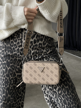 Женская сумка Guess эко-кожа 2 отделения широкий ремень 130 см молочная 21×13×8,5 см (Premium-A417)