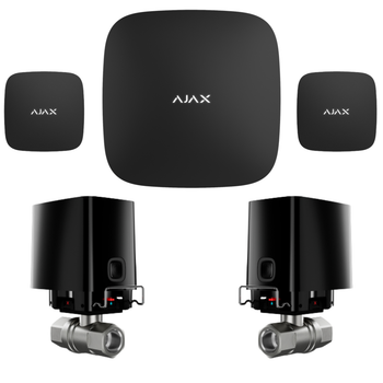 Комплект антипотоп 1/2" Ajax Hub 2, 2 крана Ajax WaterStop, 2 датчика протечки Ajax LeaksProtect (Black)