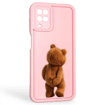 Чохол силіконовий оригінальний Soft Touch з 3D принтом кумедний тед ведмідик для Samsung Galaxy A12 (SM-A127F) рожевий (Повний захист камери)