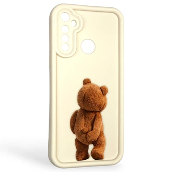 Чехол силиконовый оригинальный Soft Touch с 3D принтом смешного теда мишки для Realme C3 молочный (Полная защита камеры)