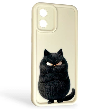 Чехол силиконовый оригинальный Soft Touch с 3D принтом злой котик для Motorola Moto E13 (PAXT0034) молочный (Полная защита камеры)