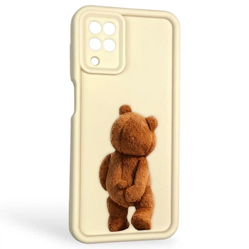 Чохол силіконовий оригінальний Soft Touch з 3D принтом кумедний тед ведмідик для Samsung Galaxy A12 (SM-A127F) молочний (Повний захист камери)