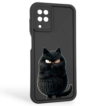 Чохол силіконовий оригінальний Soft Touch з 3D принтом злого кота для Samsung Galaxy A12 (SM-A127F) чорний (Повний захист камери)