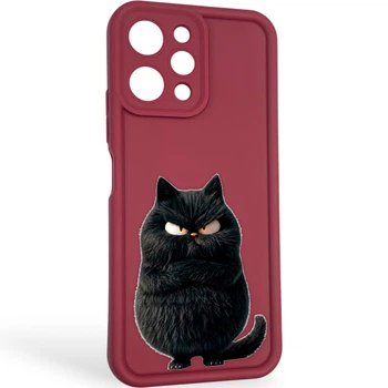 Чохол силіконовий оригінальний Soft Touch з 3D принтом злого кота для Xiaomi Redmi 12 бордовий (Повний захист камери)