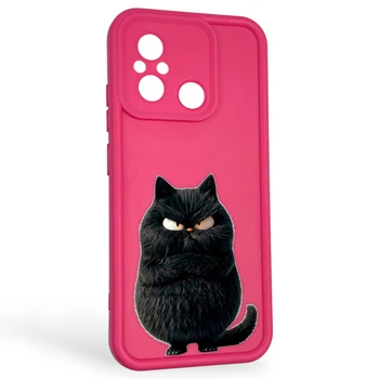 Чохол силіконовий оригінальний Soft Touch з 3D принтом злого кота для Xiaomi Redmi 12C малиновий (Повний захист камери)