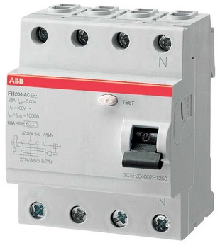 Диференційний вимикач ABB 40108762 FH204 AC 4P 25 A 400 В 30 мA (8012542893905)