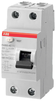 Диференційний вимикач ABB 40108760 FH202 AC 2P 25 A 230 В 30 мA (8012542893608)