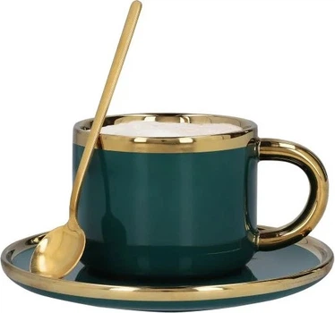 Filiżanka Homla Sinnes ze spodkiem i łyżeczką Szmaragdowa 0.2 l (5902869978054)