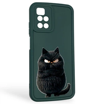 Чохол силіконовий оригінальний Soft Touch з 3D принтом злого кота для Xiaomi Redmi 10 темно-зелений (Повний захист камери)
