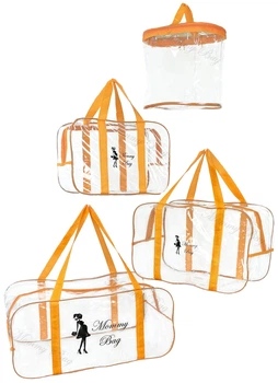 Набор из прозрачных сумок в роддом Mommy Bag (S, M, L + органайзер) Оранжевый