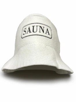 Шапка для лазні та сауни "Панама SAUNA" банна шапка в баню авторська біла з повсті
