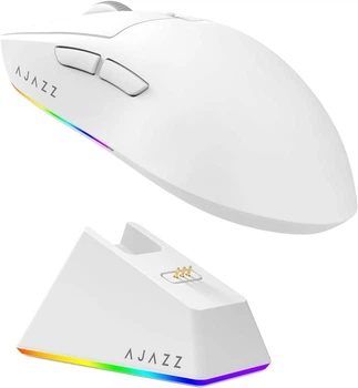 Бездротова Ігрова (2.4G, Bluetooth) AJAZZ AJ139 MC V2 Біла Мишка з Док-Станцією, PAW3311, 12000 DPI