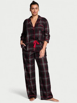Жіноча піжама (штани + Сорочка) Victoria's Secret (2859913888944) Flannel Pajama L чорна