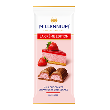 Шоколад Millennium La Creme Edition молочний з кремовою начинкою зі смаком Полуничний Чізкейк 100г