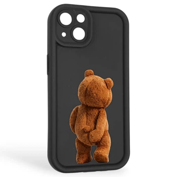 Чохол силіконовий оригінальний Soft Touch з 3D принтом кумедний тед ведмідик для Apple iPhone 13 чорний (Повний захист камери)