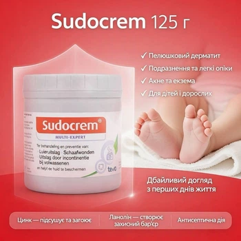 Sudocrem антисептичний крем від попрілостей та подразнень шкіри 125 г Судокрем