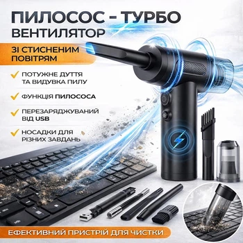 Аккумуляторный пылесос турбо вентилятор со сжатым воздухом 3 в 1: 3 скорости 51 000 об/мин продувание пилы и чистки клавиатуры, ноутбука, кондиционера
