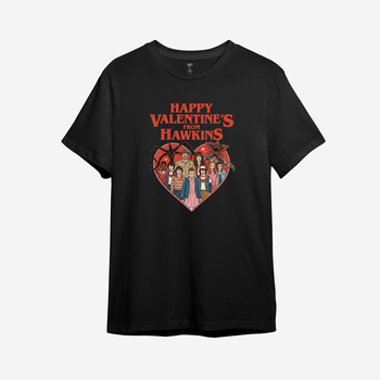 Футболка женская с принтом ТiШОТКА Happy Valentine's from Hawkins Очень странные дела 5XL Черный Стандарт (1097901783)