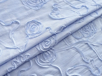 Ткань Коттон полоска с ленточкой розы, голубой, пог. м. (к331, 2509093A, д3)