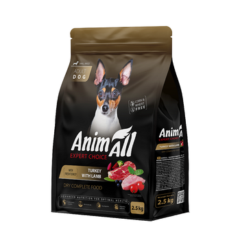 Сухой корм AnimAll для взрослых собак малых пород, со свежей индейкой и ягненком, 2.5 кг