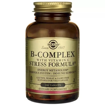 Комплекс вітамінів B+C Solgar (B-Complex with vitamin C Stress Formula) 100 таблеток SOL00200