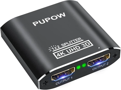 Алюминиевый HDMI разветвитель PUPOW 1 на 2 выхода (Ultra HD 4K) - Переходник для дублирования экрана PS4, Xbox, ПК и ТВ
