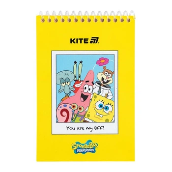 Блокнот на спіралі А6 Kite Sponge Bob "Губка Боб" 48 аркушів чистий кольоровий блок картон/обкл (SB25-196)