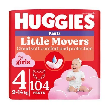Підгузки-трусики Huggies Little Movers Pants для дівчаток, розмір 4 (9-14 кг), 104 шт