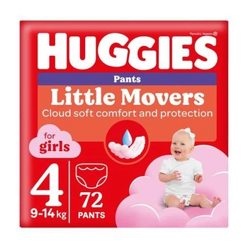 Підгузки-трусики Huggies Little Movers Pants для дівчаток, розмір 4 (9-14 кг), 72 шт
