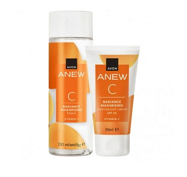 Набор 2-в-1 Avon Anew Максимальное сияние с витамином С для лица: Увлажняющий крем для лица Avon Anew Максимальное сияние SPF 50 с витамином C 50 мл + Тоник для лица Avon Anew Максимальное сияние 200 мл
