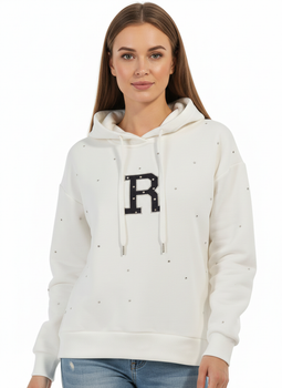 Стильне жіноче худі білого кольору зі стразами Oversize S-XL