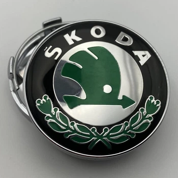 Колпачок заглушка Skoda черные с зеленым логотипом 60 мм 56 мм (шкода) на диски