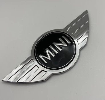 Эмблема MINI (Мини) 115mm (значок, наклейка, логотип на капот багажник) Серебристо-Черная металл