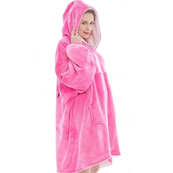 Плед толстовка с капюшоном и рукавами Huggle Hoodie оверсайз Розовый One Size