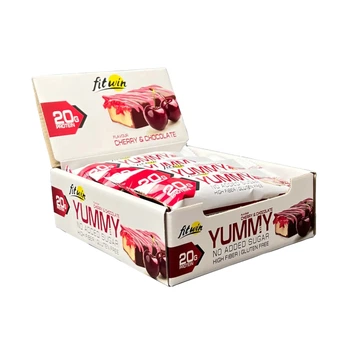 Yummy - 12x55g Cherry and Chocolate протеїнові батончики зі смаком вишні та шоколаду для смачного перекусу, білка та підтримки активності