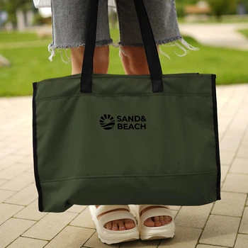 Большая Пляжная Сумка Шоппер Sand&Beach Хаки (вместительная сумка шоппер на молнии)