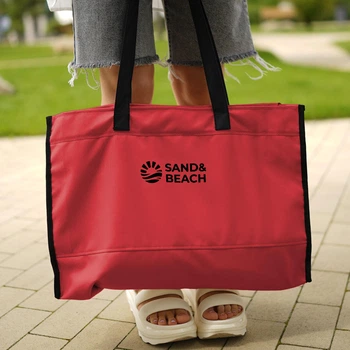 Большая Пляжная Сумка Шоппер Sand&Beach Красный (вместительная сумка шоппер на молнии)