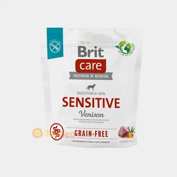 Сухой беззерновой корм Brit Care Dog Grain-free Sensitive для собак с чувствительным пищеварением, с олениной, 1 кг